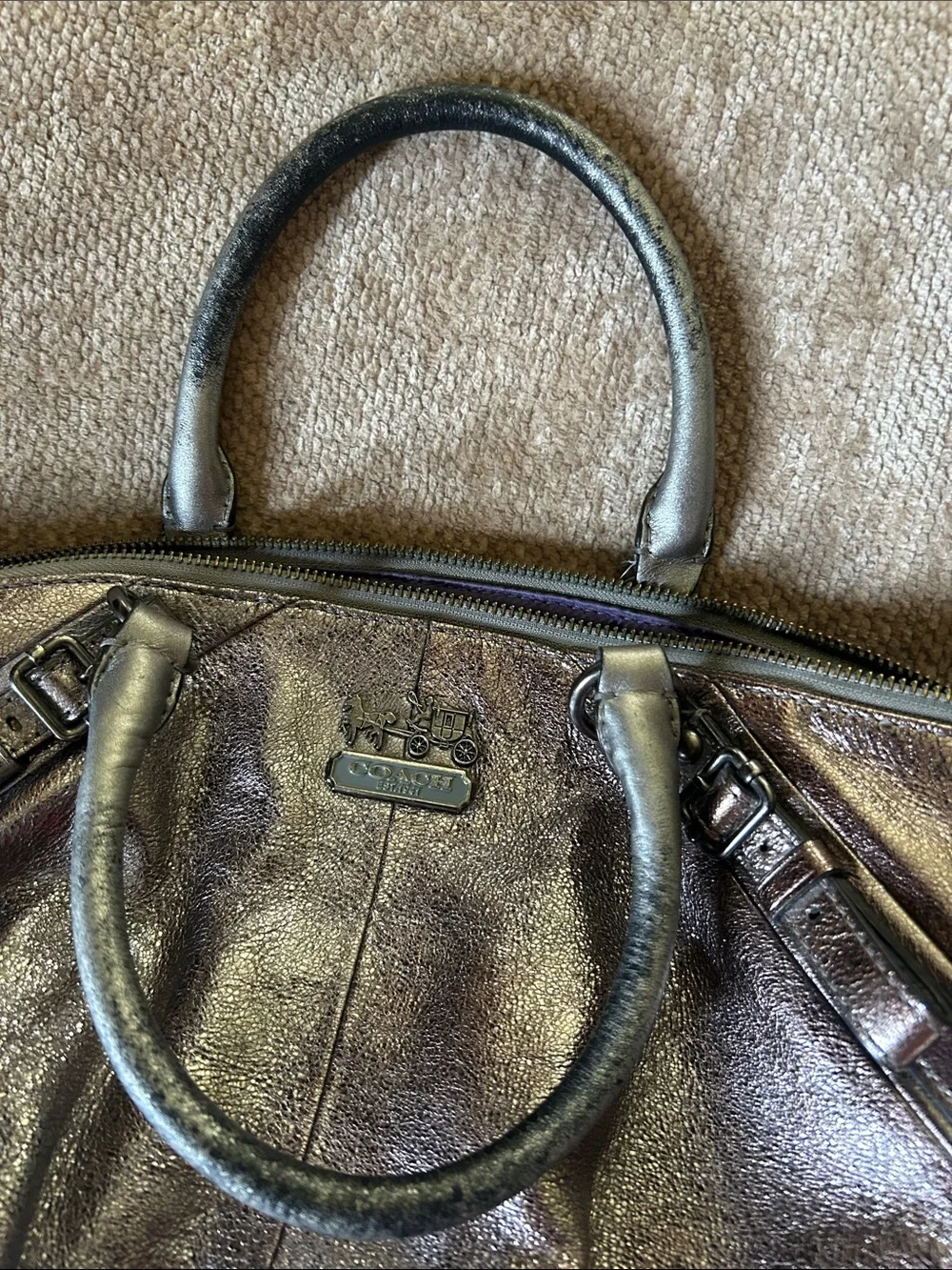 Coach Madison Sophia Metallic Gunmetal Leather Satchel Bag - Style #15960